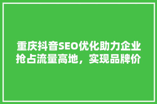 重庆抖音SEO优化助力企业抢占流量高地，实现品牌价值最大化