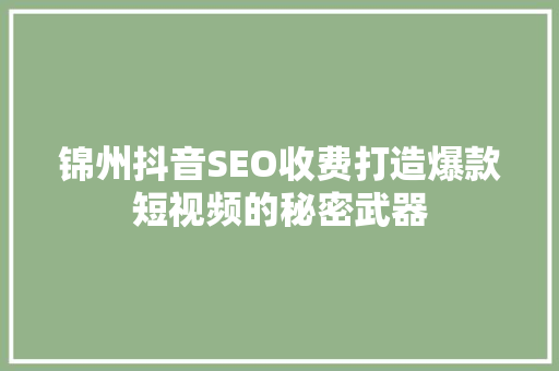 锦州抖音SEO收费打造爆款短视频的秘密武器