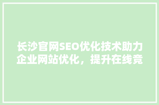 长沙官网SEO优化技术助力企业网站优化，提升在线竞争力