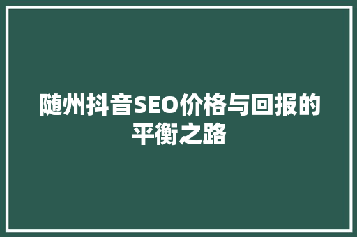 随州抖音SEO价格与回报的平衡之路