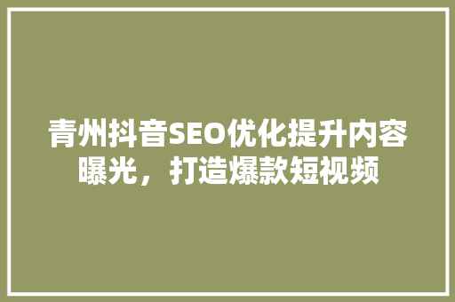 青州抖音SEO优化提升内容曝光，打造爆款短视频