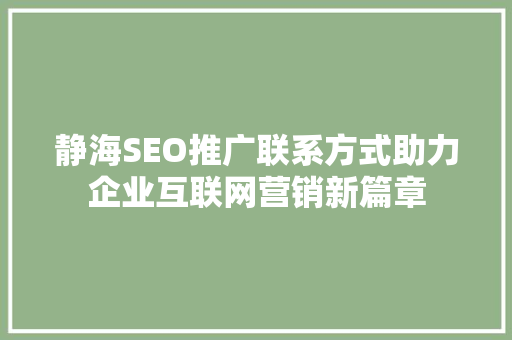 静海SEO推广联系方式助力企业互联网营销新篇章