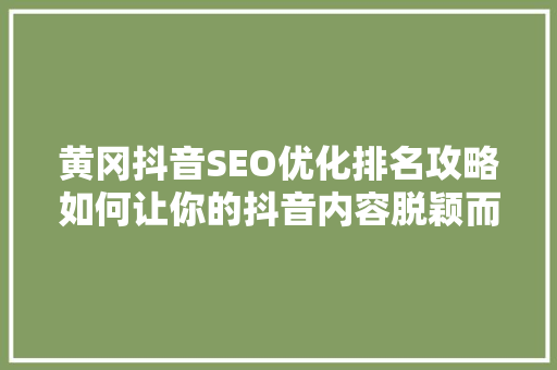 黄冈抖音SEO优化排名攻略如何让你的抖音内容脱颖而出