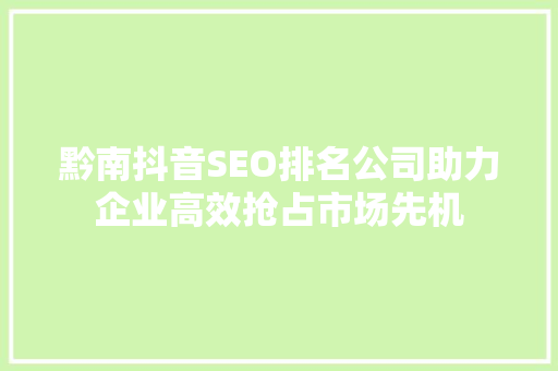 黔南抖音SEO排名公司助力企业高效抢占市场先机