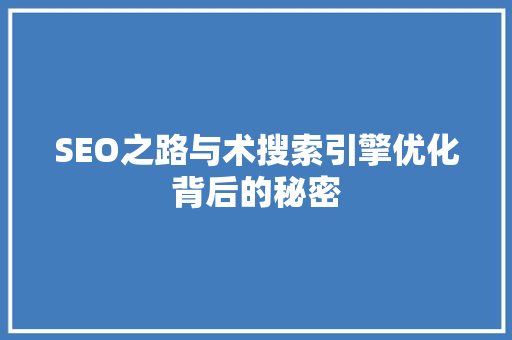 SEO之路与术搜索引擎优化背后的秘密