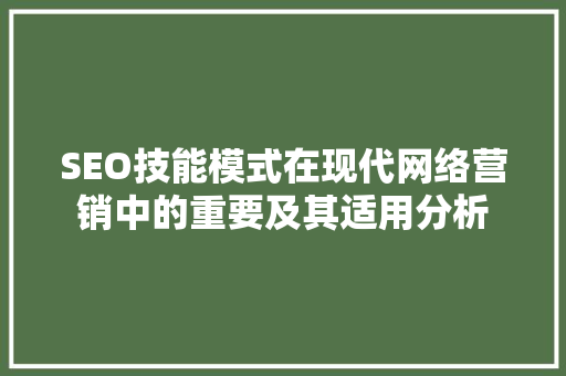 SEO技能模式在现代网络营销中的重要及其适用分析