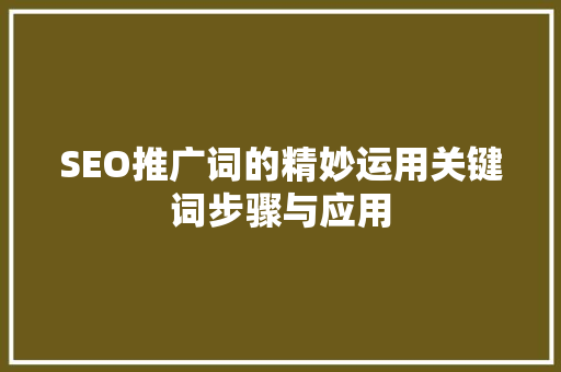 SEO推广词的精妙运用关键词步骤与应用