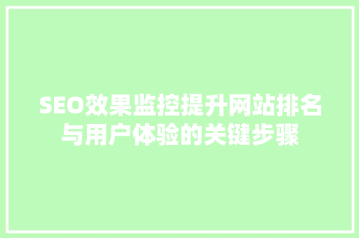 SEO效果监控提升网站排名与用户体验的关键步骤