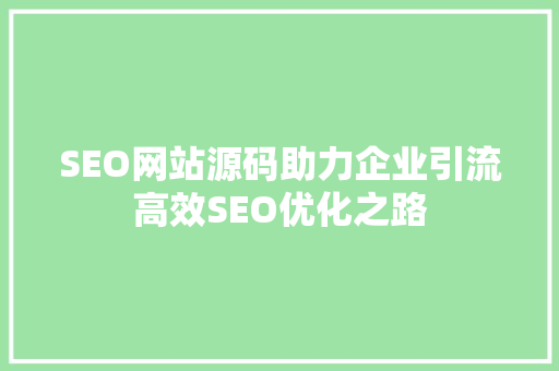 SEO网站源码助力企业引流高效SEO优化之路