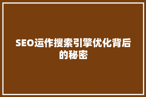 SEO运作搜索引擎优化背后的秘密
