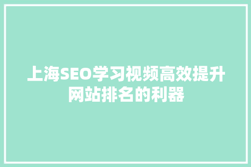 上海SEO学习视频高效提升网站排名的利器