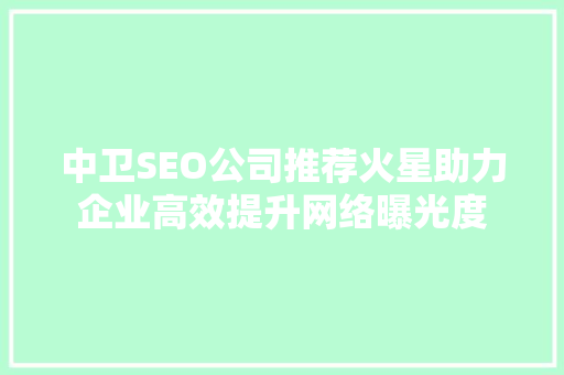 中卫SEO公司推荐火星助力企业高效提升网络曝光度