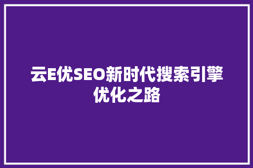 云E优SEO新时代搜索引擎优化之路