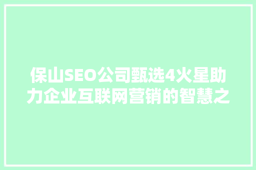 保山SEO公司甄选4火星助力企业互联网营销的智慧之选