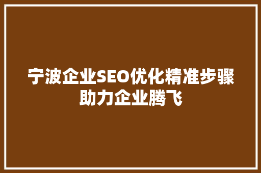 宁波企业SEO优化精准步骤助力企业腾飞