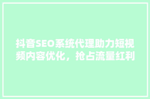 抖音SEO系统代理助力短视频内容优化，抢占流量红利