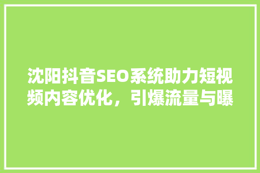 沈阳抖音SEO系统助力短视频内容优化，引爆流量与曝光