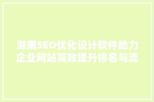 湖南SEO优化设计软件助力企业网站高效提升排名与流量