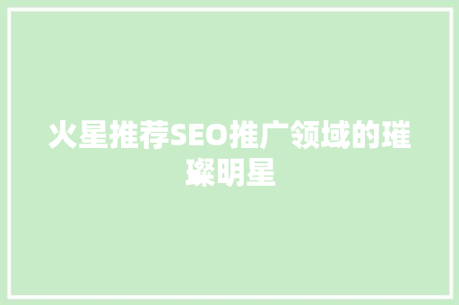 火星推荐SEO推广领域的璀璨明星