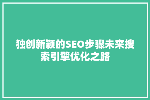 独创新颖的SEO步骤未来搜索引擎优化之路