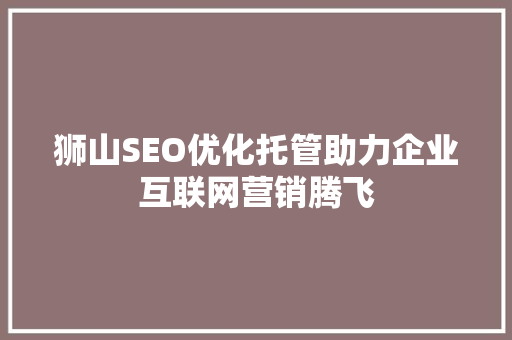 狮山SEO优化托管助力企业互联网营销腾飞