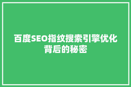 百度SEO指纹搜索引擎优化背后的秘密