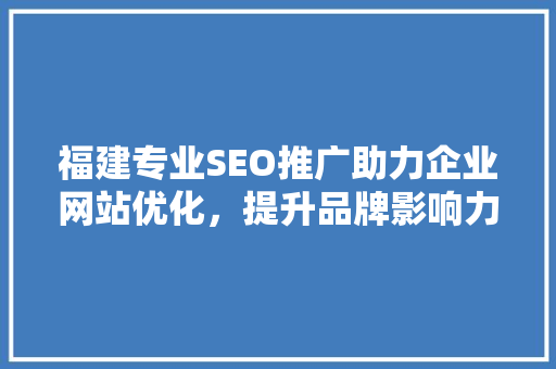 福建专业SEO推广助力企业网站优化，提升品牌影响力