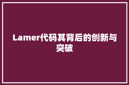 Lamer代码其背后的创新与突破