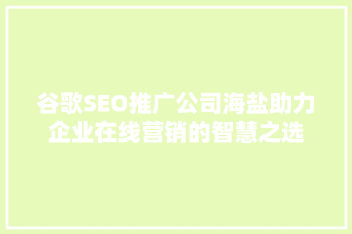 谷歌SEO推广公司海盐助力企业在线营销的智慧之选
