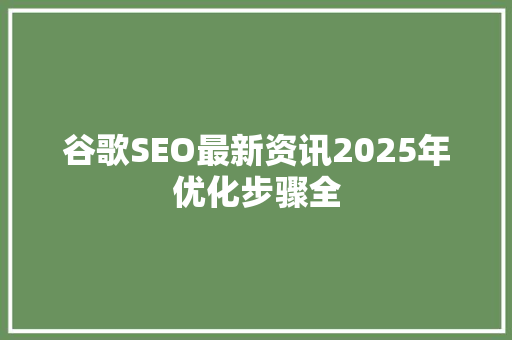 谷歌SEO最新资讯2025年优化步骤全