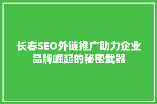 长春SEO外链推广助力企业品牌崛起的秘密武器