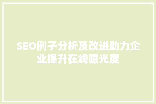 SEO例子分析及改进助力企业提升在线曝光度