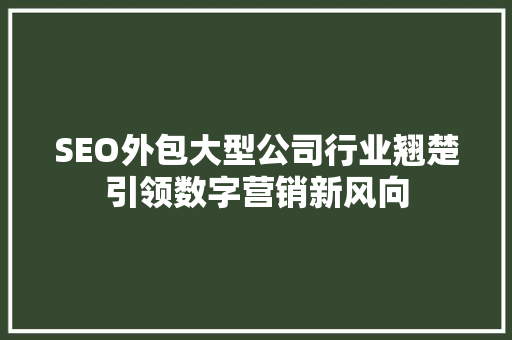 SEO外包大型公司行业翘楚引领数字营销新风向