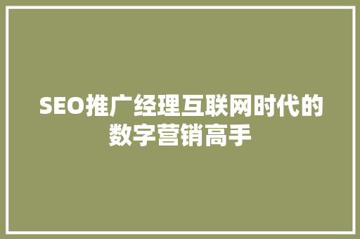SEO推广经理互联网时代的数字营销高手
