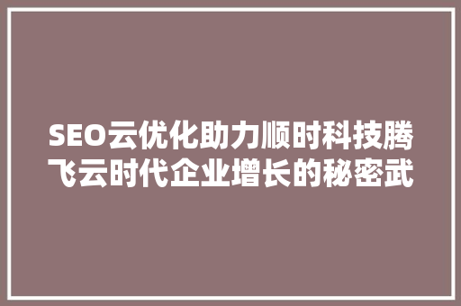 SEO云优化助力顺时科技腾飞云时代企业增长的秘密武器