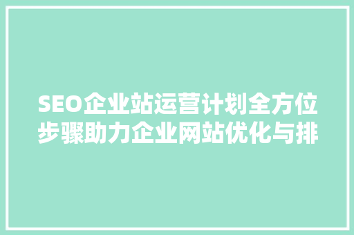 SEO企业站运营计划全方位步骤助力企业网站优化与排名提升