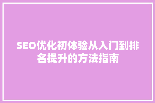 SEO优化初体验从入门到排名提升的方法指南