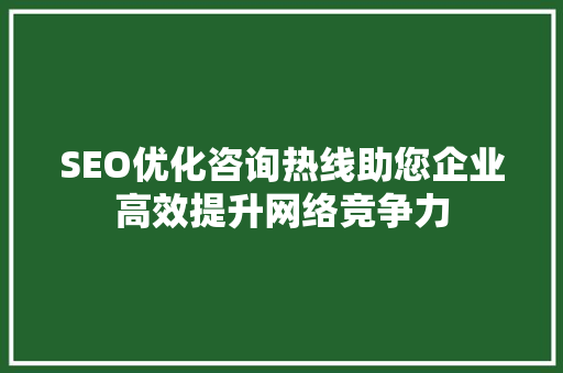 SEO优化咨询热线助您企业高效提升网络竞争力
