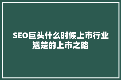 SEO巨头什么时候上市行业翘楚的上市之路