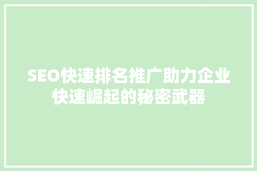 SEO快速排名推广助力企业快速崛起的秘密武器
