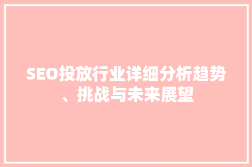 SEO投放行业详细分析趋势、挑战与未来展望