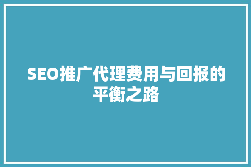 SEO推广代理费用与回报的平衡之路