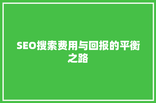SEO搜索费用与回报的平衡之路