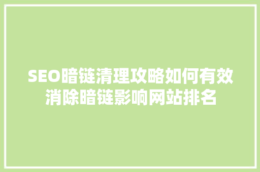 SEO暗链清理攻略如何有效消除暗链影响网站排名