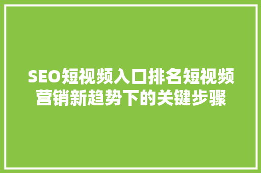 SEO短视频入口排名短视频营销新趋势下的关键步骤  第1张
