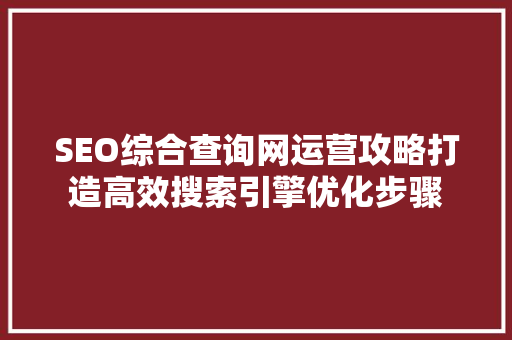 SEO综合查询网运营攻略打造高效搜索引擎优化步骤