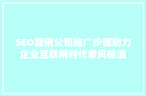 SEO营销公司推广步骤助力企业互联网时代乘风破浪