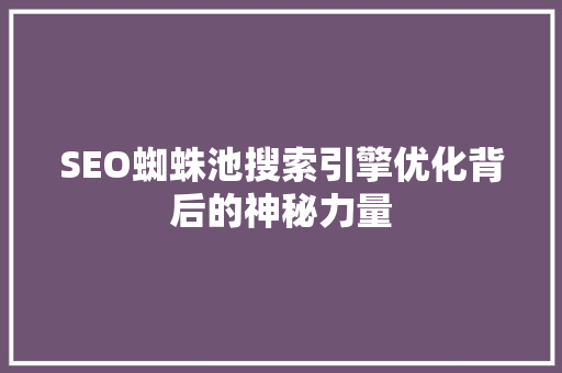 SEO蜘蛛池搜索引擎优化背后的神秘力量