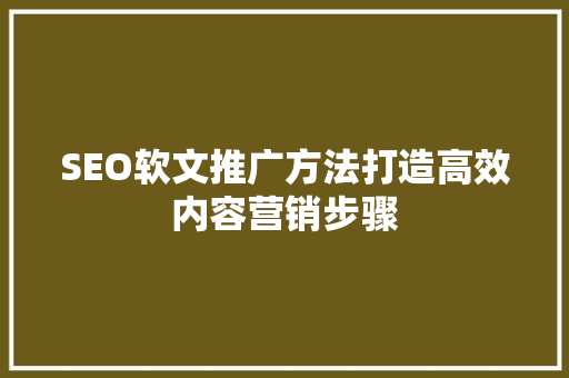 SEO软文推广方法打造高效内容营销步骤