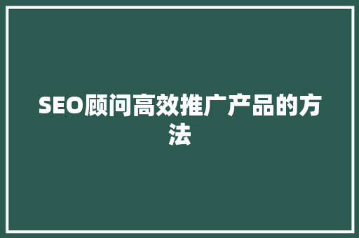 SEO顾问高效推广产品的方法